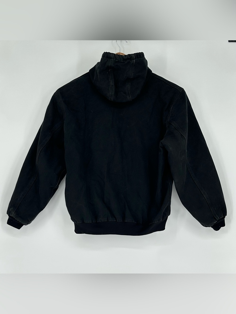 Carhartt J158 Men’s Black Jacket Hooded Duck Canvas Sherpa Lining Size XL A10 - Picture 2 of 4